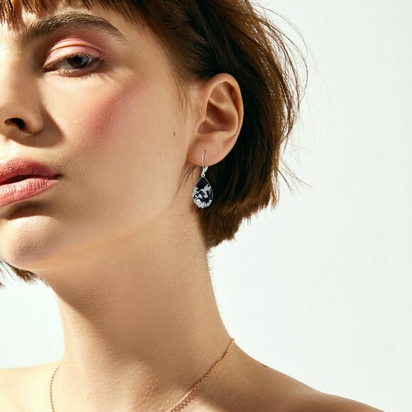 Hummingbird Earrings S925 Sterling Silver Black Dangle Drop Earrings - Picture 4 of 4